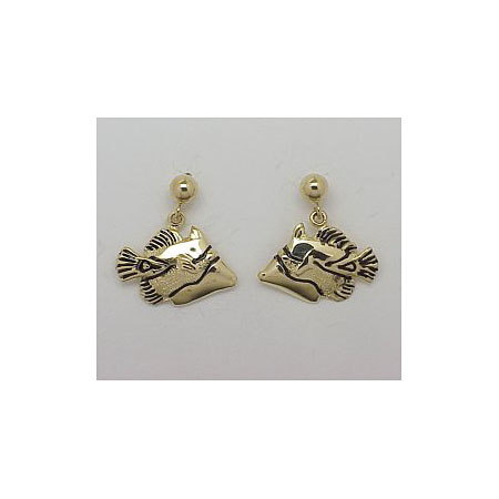 14k Gold Tropical Fish Post Earrings 2.9g